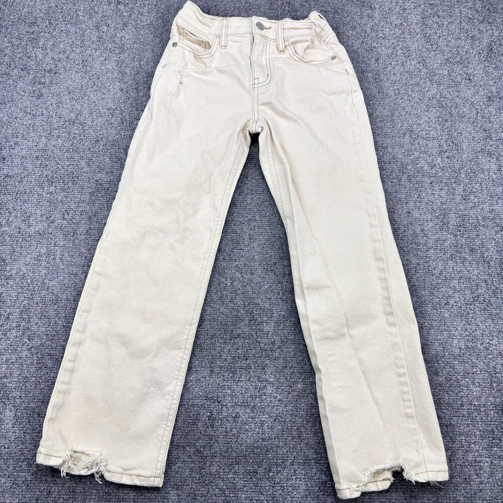 Art Class Jeans 8 Cream Off-White Distressed Frayed Hem Straight